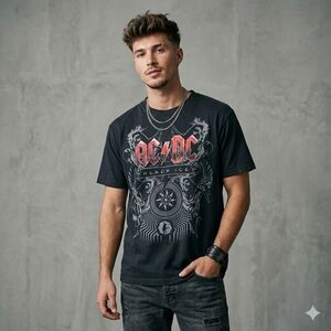 AC/DC Black Ice 2008 World Tour Vintage Style Graphic Tee Large